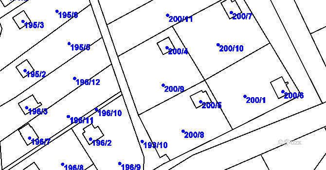 Parcela st. 200/9 v KÚ Prostřední Suchá, Katastrální mapa