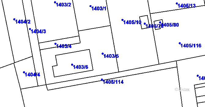 Parcela st. 1403/5 v KÚ Prostřední Suchá, Katastrální mapa