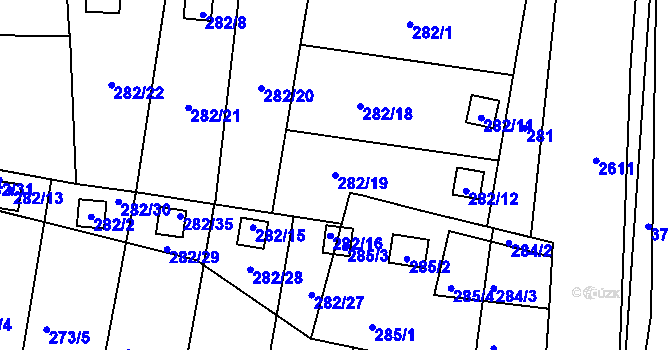 Parcela st. 282/19 v KÚ Prostřední Suchá, Katastrální mapa