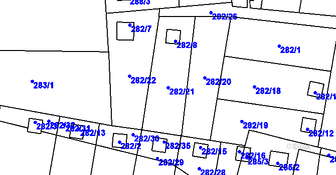 Parcela st. 282/21 v KÚ Prostřední Suchá, Katastrální mapa