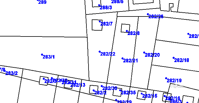 Parcela st. 282/22 v KÚ Prostřední Suchá, Katastrální mapa