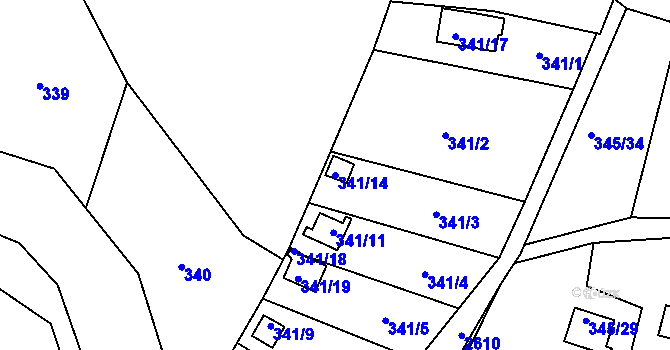 Parcela st. 341/14 v KÚ Prostřední Suchá, Katastrální mapa