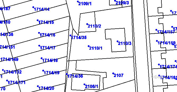 Parcela st. 2110/1 v KÚ Prostřední Suchá, Katastrální mapa