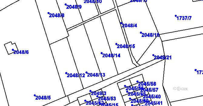 Parcela st. 2048/14 v KÚ Prostřední Suchá, Katastrální mapa