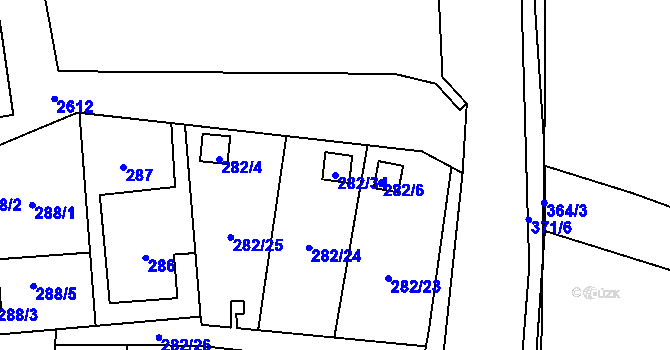 Parcela st. 282/34 v KÚ Prostřední Suchá, Katastrální mapa