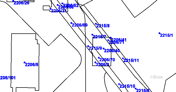 Parcela st. 2215/9 v KÚ Prostřední Suchá, Katastrální mapa