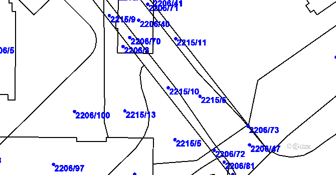 Parcela st. 2215/10 v KÚ Prostřední Suchá, Katastrální mapa