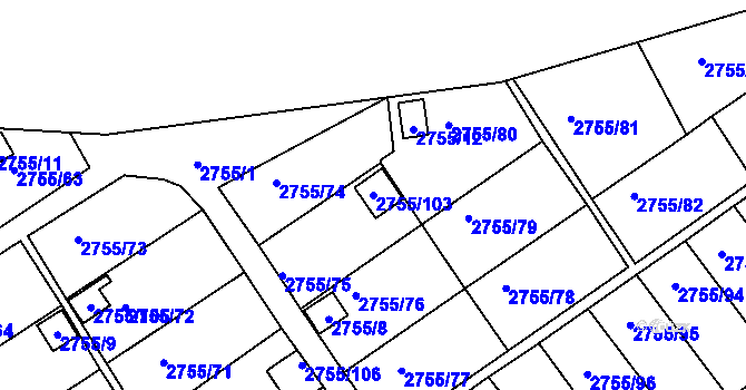 Parcela st. 2755/103 v KÚ Prostřední Suchá, Katastrální mapa
