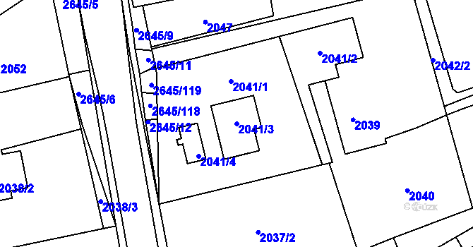 Parcela st. 2041/3 v KÚ Prostřední Suchá, Katastrální mapa