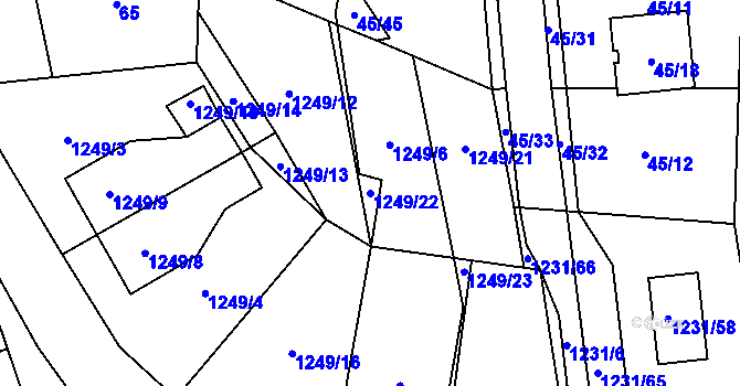Parcela st. 1249/22 v KÚ Prostřední Suchá, Katastrální mapa