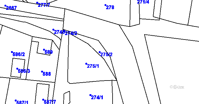 Parcela st. 275/2 v KÚ Prostřední Suchá, Katastrální mapa