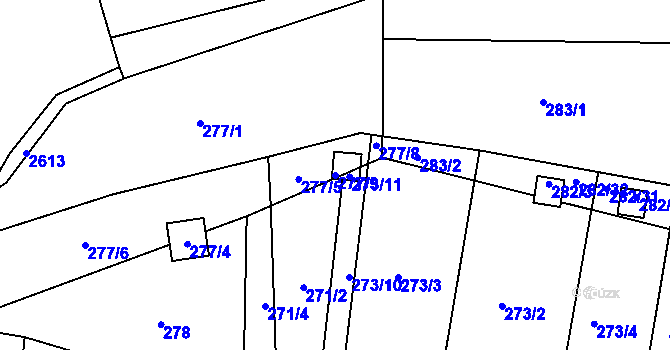 Parcela st. 277/9 v KÚ Prostřední Suchá, Katastrální mapa