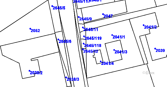 Parcela st. 2645/118 v KÚ Prostřední Suchá, Katastrální mapa
