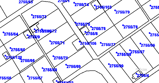Parcela st. 2755/106 v KÚ Prostřední Suchá, Katastrální mapa