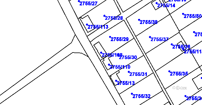 Parcela st. 2755/108 v KÚ Prostřední Suchá, Katastrální mapa