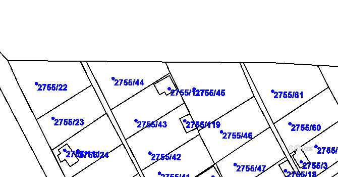 Parcela st. 2755/117 v KÚ Prostřední Suchá, Katastrální mapa