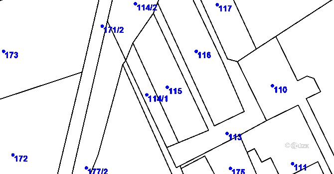 Parcela st. 115 v KÚ Prostřední Suchá, Katastrální mapa