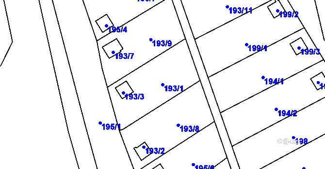 Parcela st. 193/1 v KÚ Prostřední Suchá, Katastrální mapa