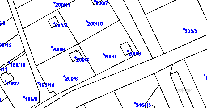 Parcela st. 200/1 v KÚ Prostřední Suchá, Katastrální mapa