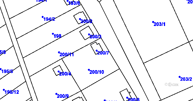 Parcela st. 200/7 v KÚ Prostřední Suchá, Katastrální mapa