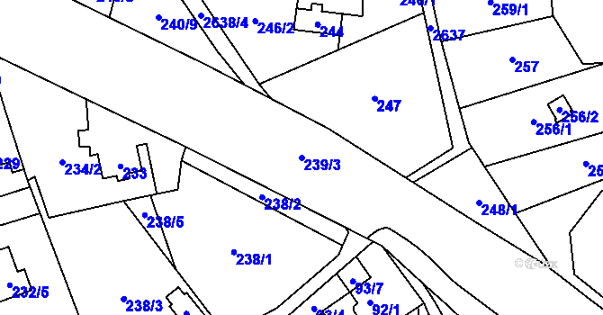 Parcela st. 239/3 v KÚ Prostřední Suchá, Katastrální mapa