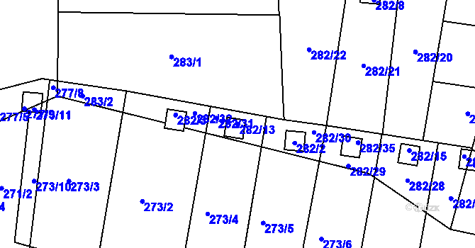 Parcela st. 282/13 v KÚ Prostřední Suchá, Katastrální mapa