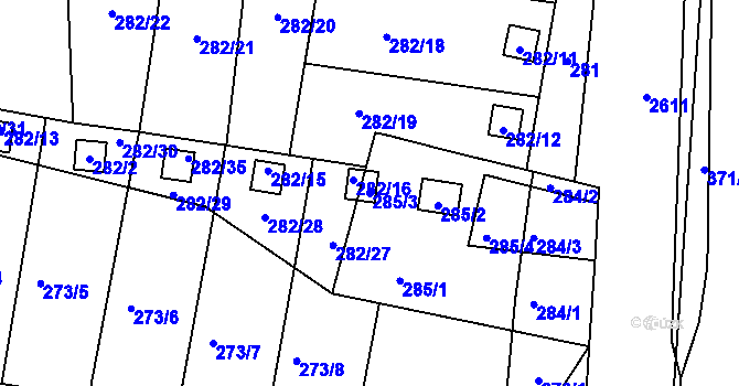 Parcela st. 285/3 v KÚ Prostřední Suchá, Katastrální mapa