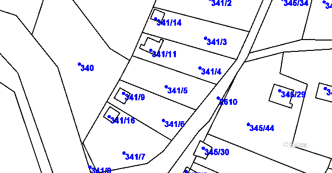 Parcela st. 341/5 v KÚ Prostřední Suchá, Katastrální mapa