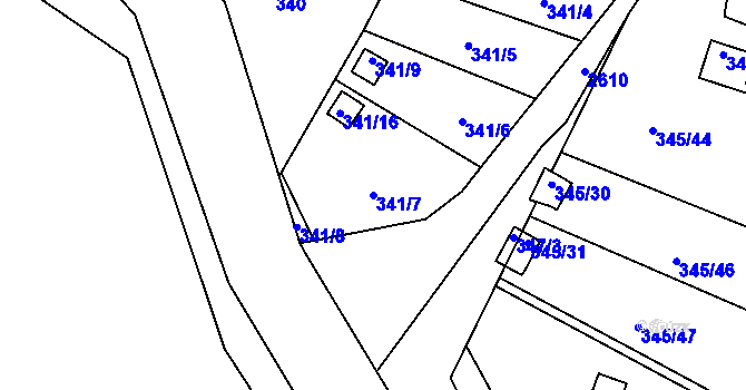 Parcela st. 341/7 v KÚ Prostřední Suchá, Katastrální mapa