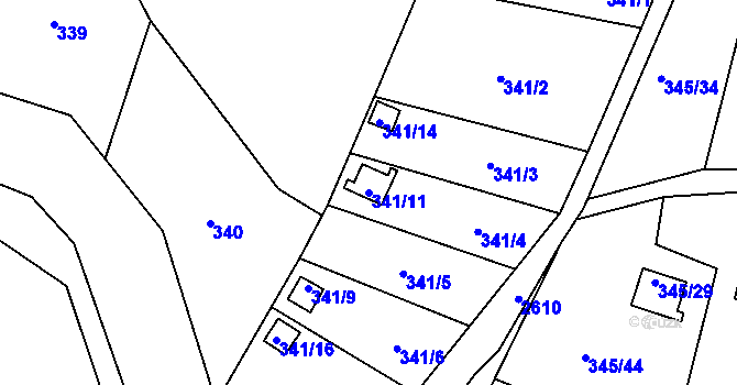 Parcela st. 341/11 v KÚ Prostřední Suchá, Katastrální mapa