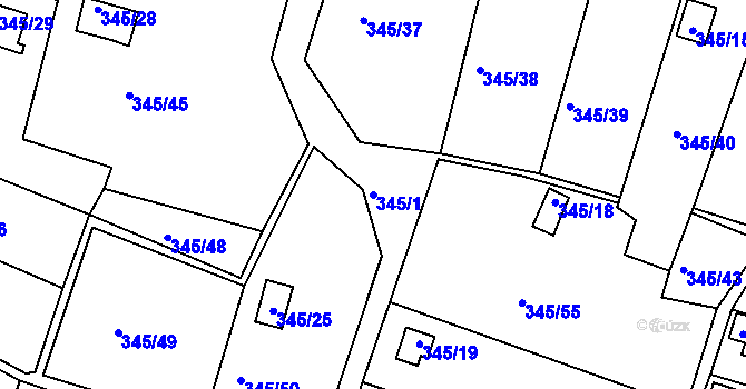 Parcela st. 345/1 v KÚ Prostřední Suchá, Katastrální mapa