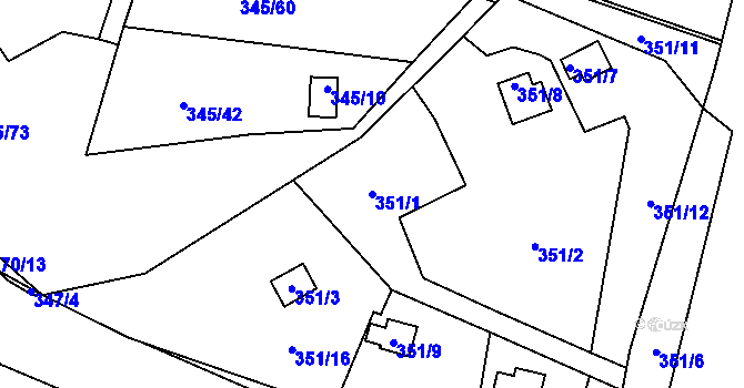 Parcela st. 351/1 v KÚ Prostřední Suchá, Katastrální mapa