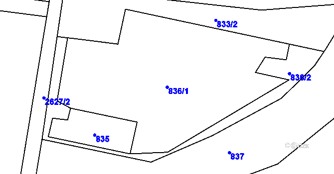 Parcela st. 836/1 v KÚ Prostřední Suchá, Katastrální mapa