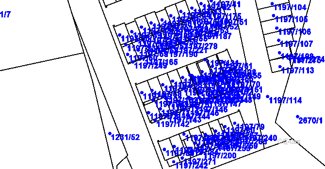 Parcela st. 1197/67 v KÚ Prostřední Suchá, Katastrální mapa