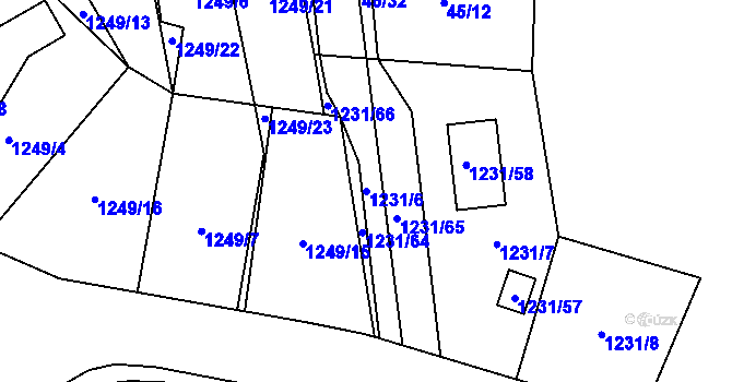 Parcela st. 1231/6 v KÚ Prostřední Suchá, Katastrální mapa