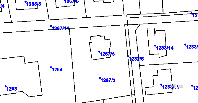 Parcela st. 1267/5 v KÚ Prostřední Suchá, Katastrální mapa