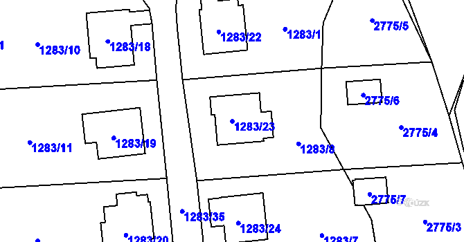Parcela st. 1283/23 v KÚ Prostřední Suchá, Katastrální mapa