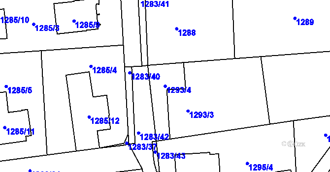 Parcela st. 1293/4 v KÚ Prostřední Suchá, Katastrální mapa