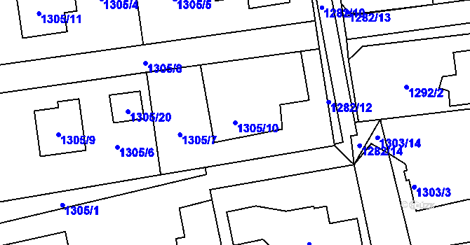 Parcela st. 1305/10 v KÚ Prostřední Suchá, Katastrální mapa