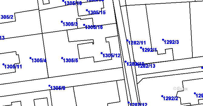 Parcela st. 1305/12 v KÚ Prostřední Suchá, Katastrální mapa