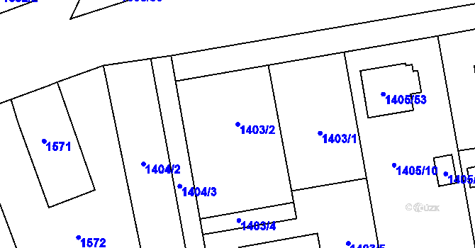 Parcela st. 1403/2 v KÚ Prostřední Suchá, Katastrální mapa