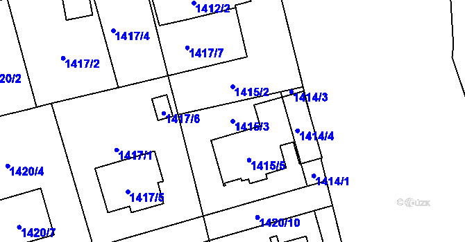 Parcela st. 1415/3 v KÚ Prostřední Suchá, Katastrální mapa