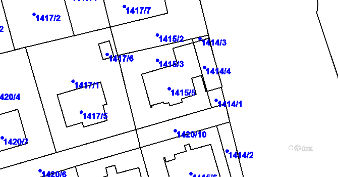 Parcela st. 1415/5 v KÚ Prostřední Suchá, Katastrální mapa