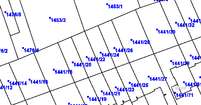 Parcela st. 1441/24 v KÚ Prostřední Suchá, Katastrální mapa