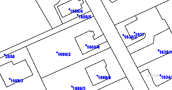 Parcela st. 1669/4 v KÚ Prostřední Suchá, Katastrální mapa