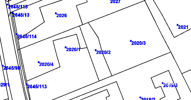 Parcela st. 2020/2 v KÚ Prostřední Suchá, Katastrální mapa