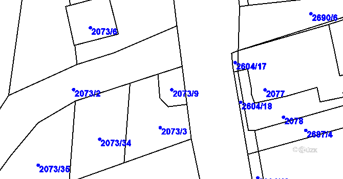 Parcela st. 2073/9 v KÚ Prostřední Suchá, Katastrální mapa