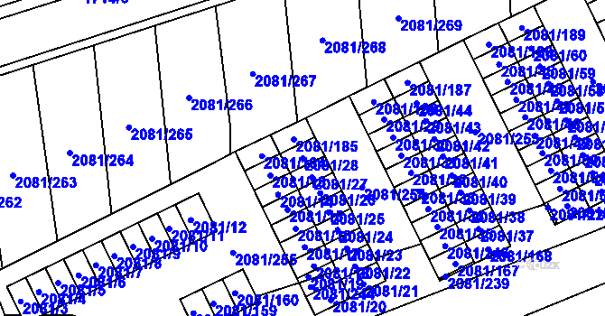 Parcela st. 2081/28 v KÚ Prostřední Suchá, Katastrální mapa