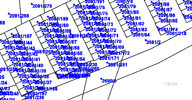 Parcela st. 2081/68 v KÚ Prostřední Suchá, Katastrální mapa