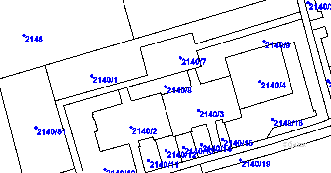 Parcela st. 2140/8 v KÚ Prostřední Suchá, Katastrální mapa